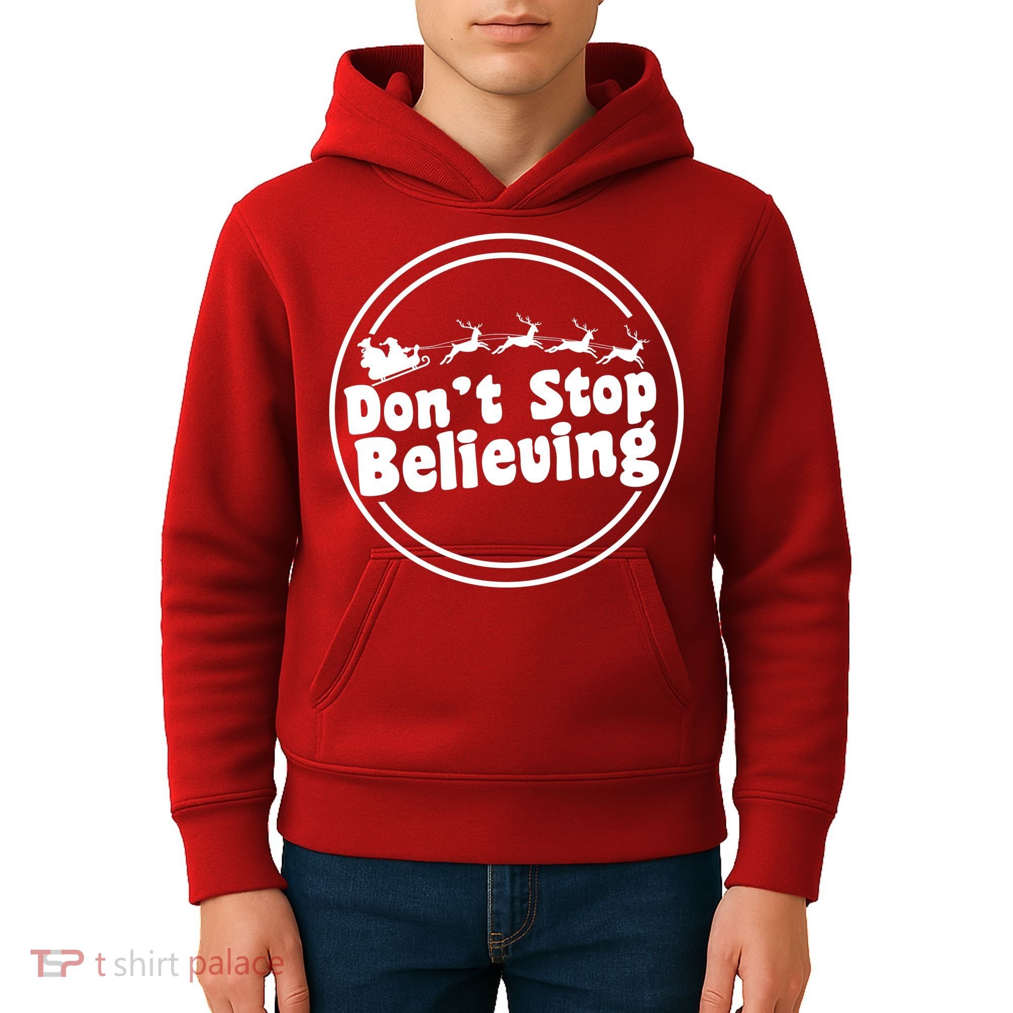 Don't Stop Believing Santa Sleigh Christmas Kids Hoodie