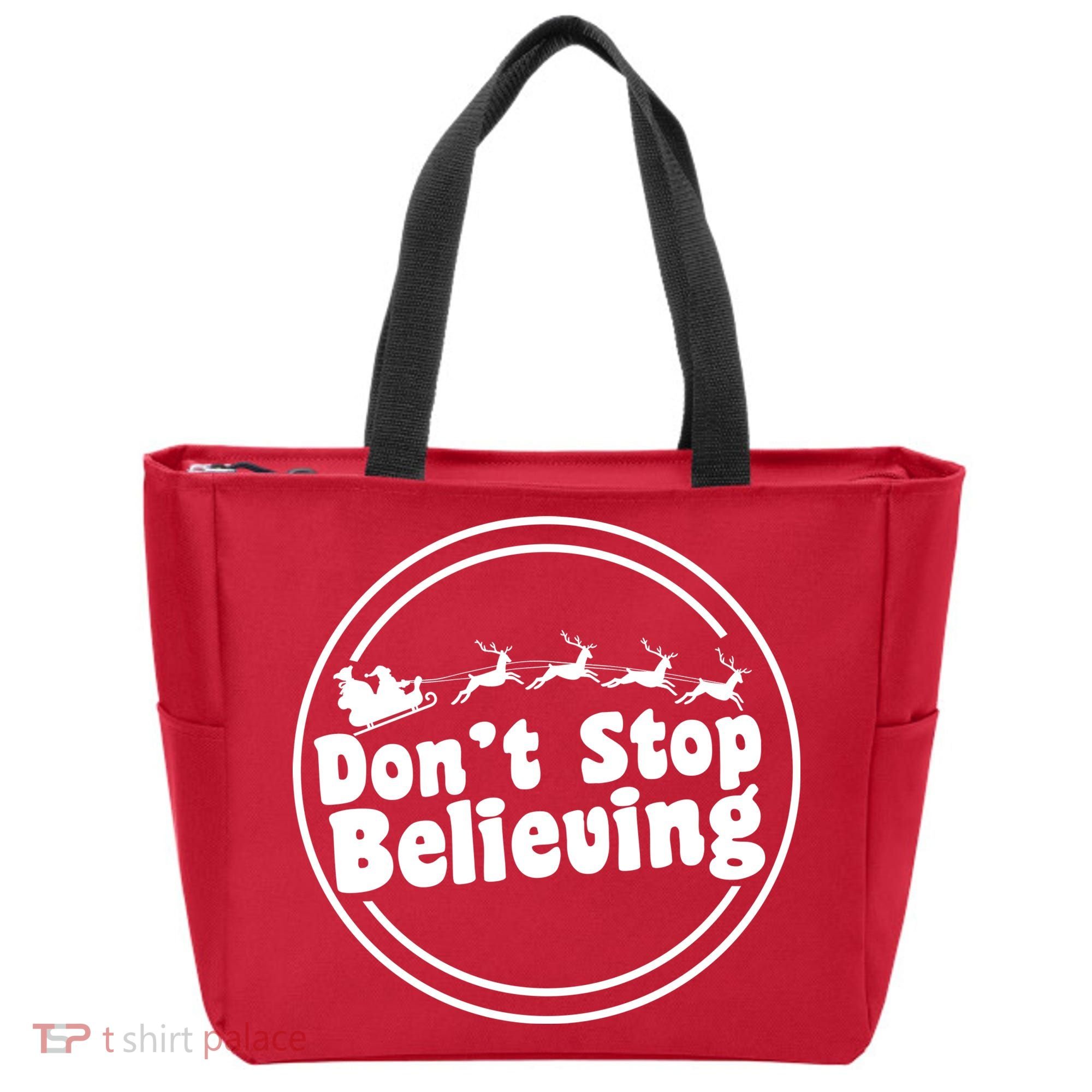 Don't Stop Believing Santa Sleigh Christmas Tote Bag
