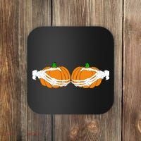 Don't Touch My Pumpkins Skeleton Hands Coaster thumb 0