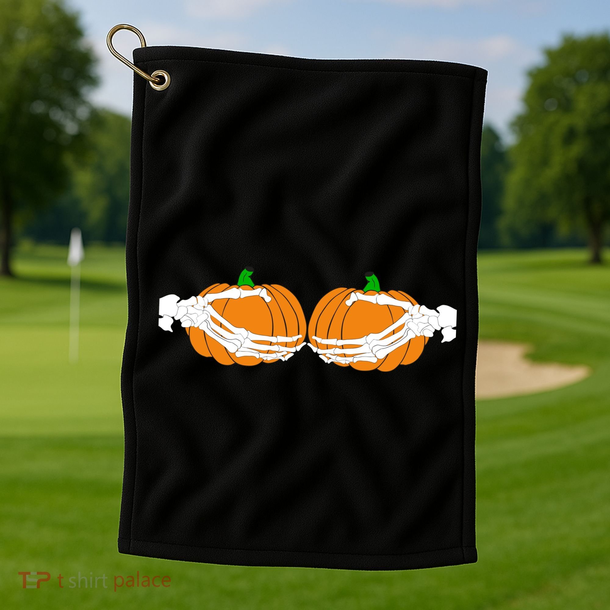 Don't Touch My Pumpkins Skeleton Hands Golf Towel