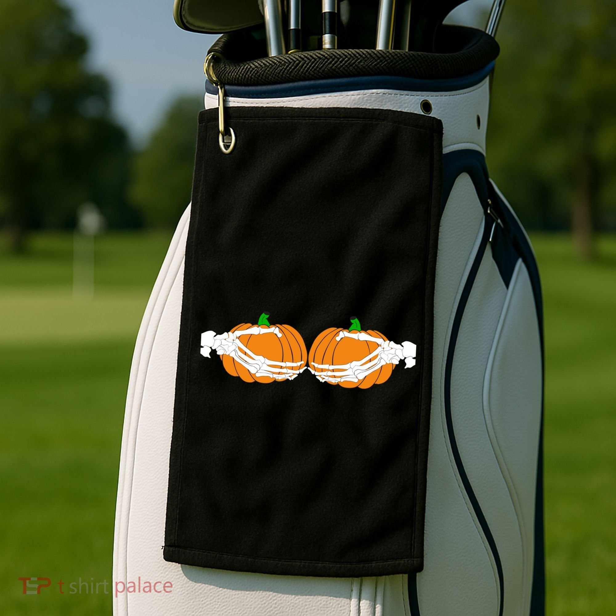 Don't Touch My Pumpkins Skeleton Hands Golf Towel