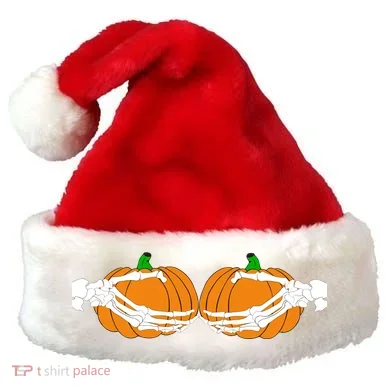 Don't Touch My Pumpkins Skeleton Hands Santa Hat