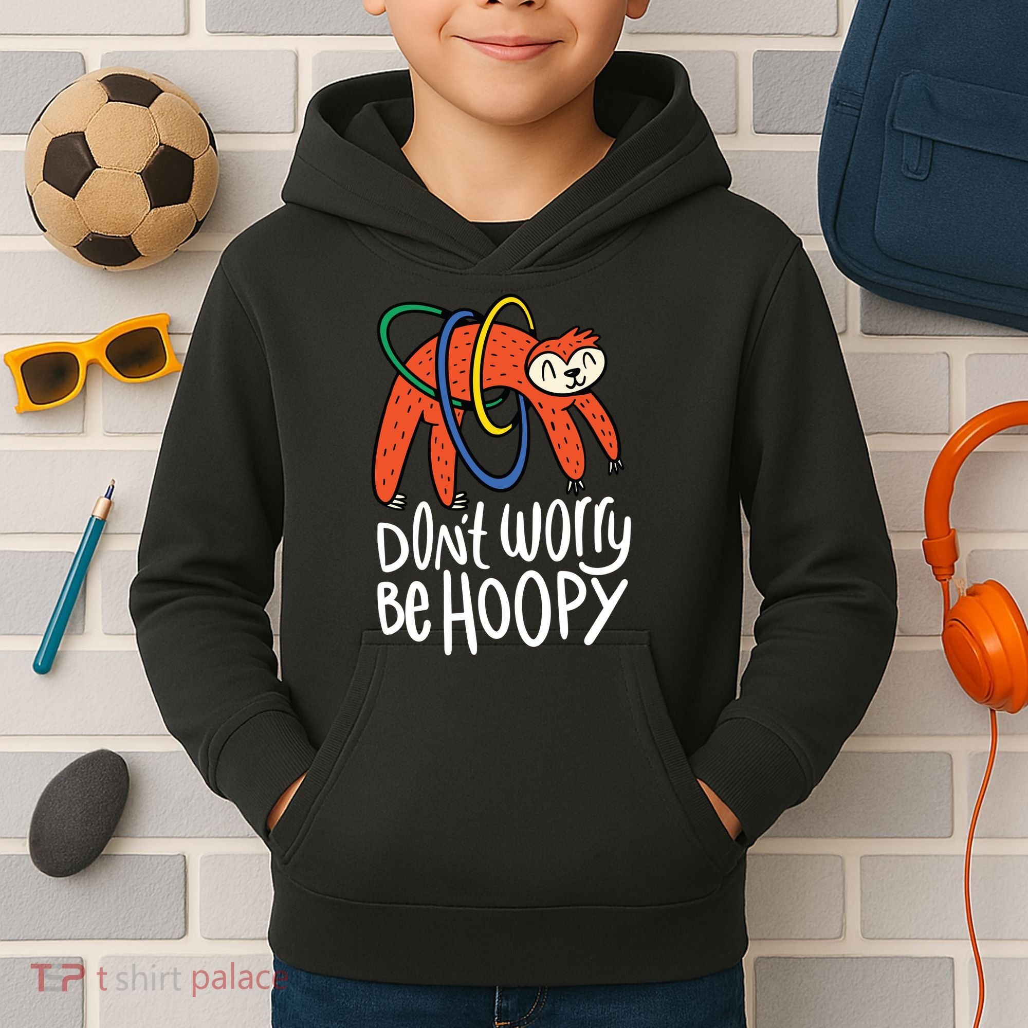 Don't Worry Be Hoopy Sloth Kids Hoodie