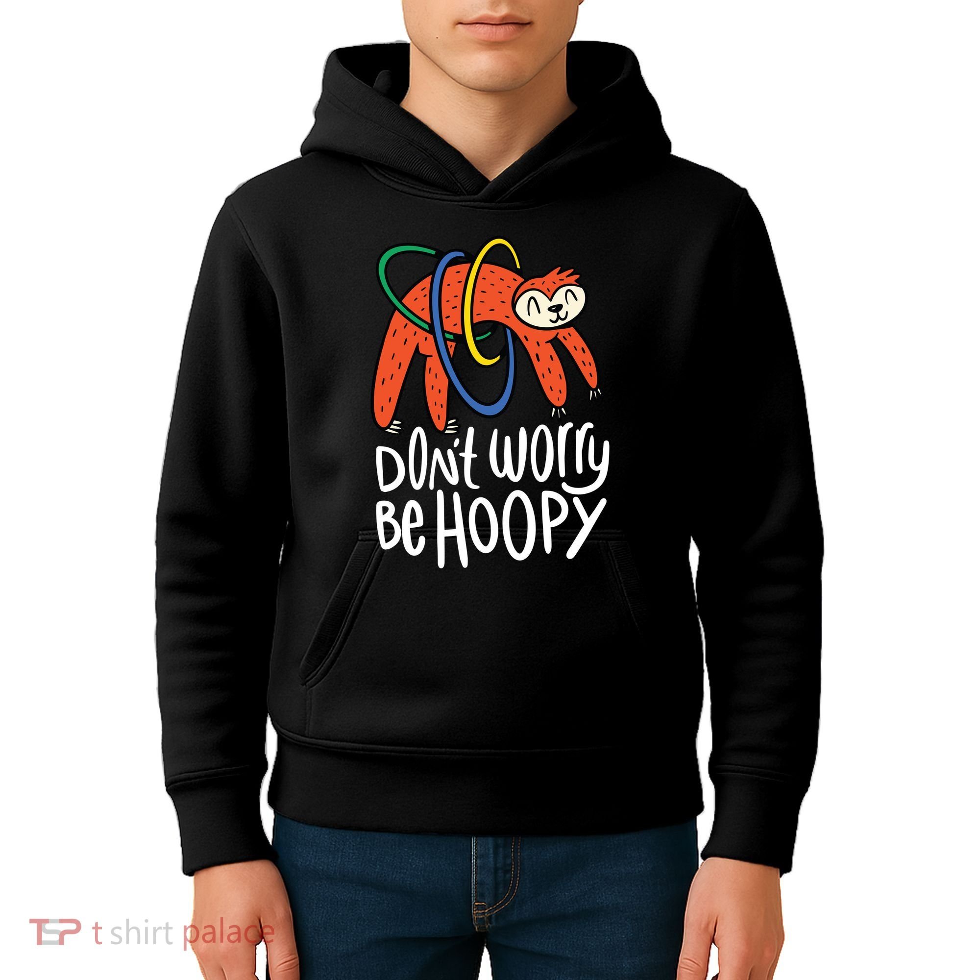 Don't Worry Be Hoopy Sloth Kids Hoodie