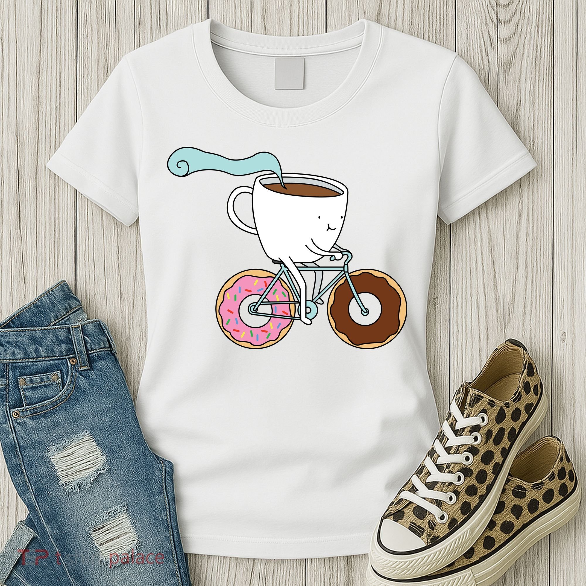Donuts Coffee Bicycle  Women's T-Shirt
