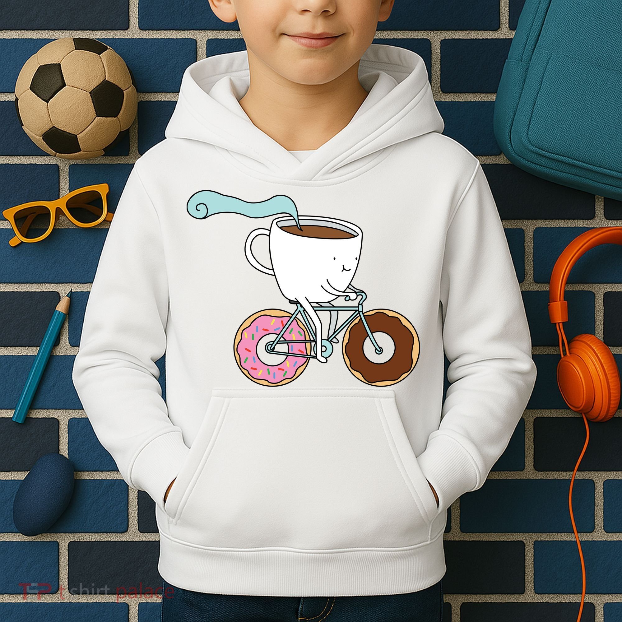 Donuts Coffee Bicycle  Kids Hoodie