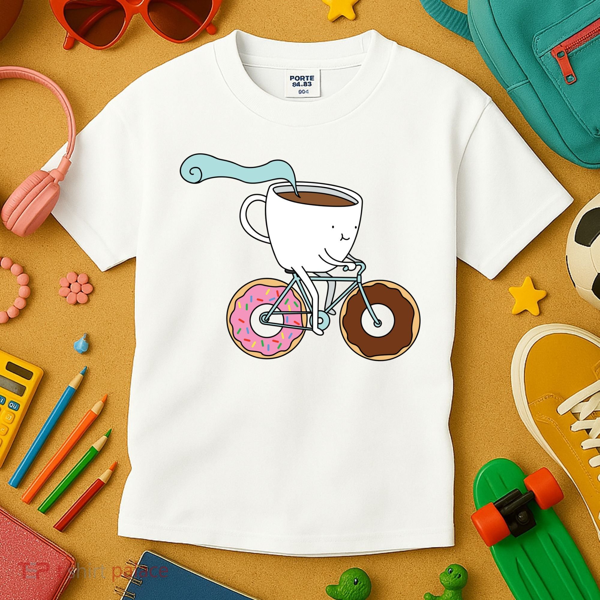 Donuts Coffee Bicycle  Kids T-Shirt