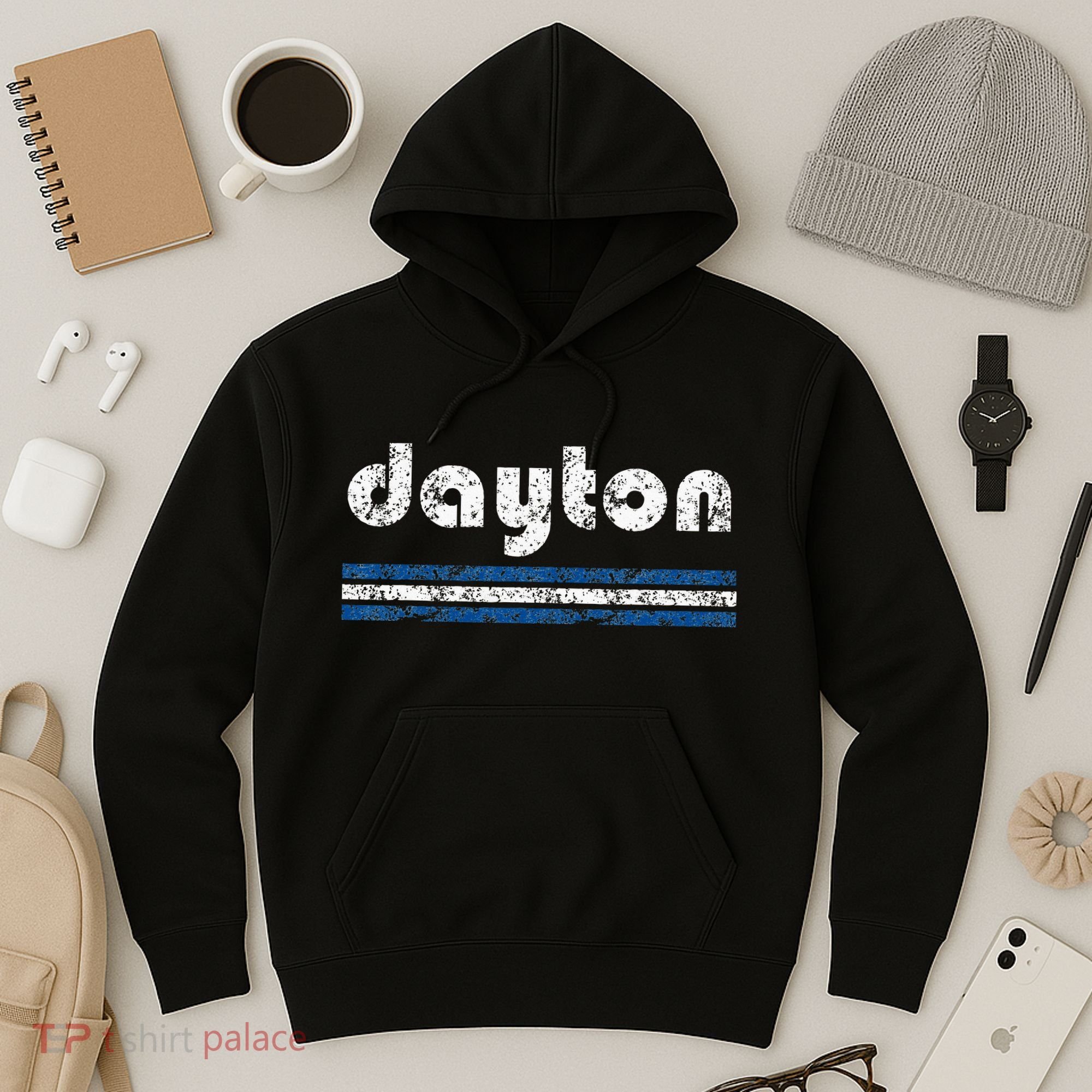Dayton Ohio Retro Three Stripe Weathered Hoodie