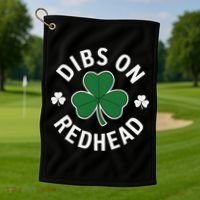 Dibs On The Redhead Shamrock St Patricks Day Golf Towel thumb 1