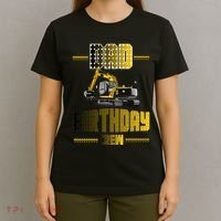 Dad Of The Birthday Crew Party Excavator T-Shirt thumb 4