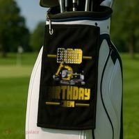 Dad Of The Birthday Crew Party Excavator Golf Towel thumb 2