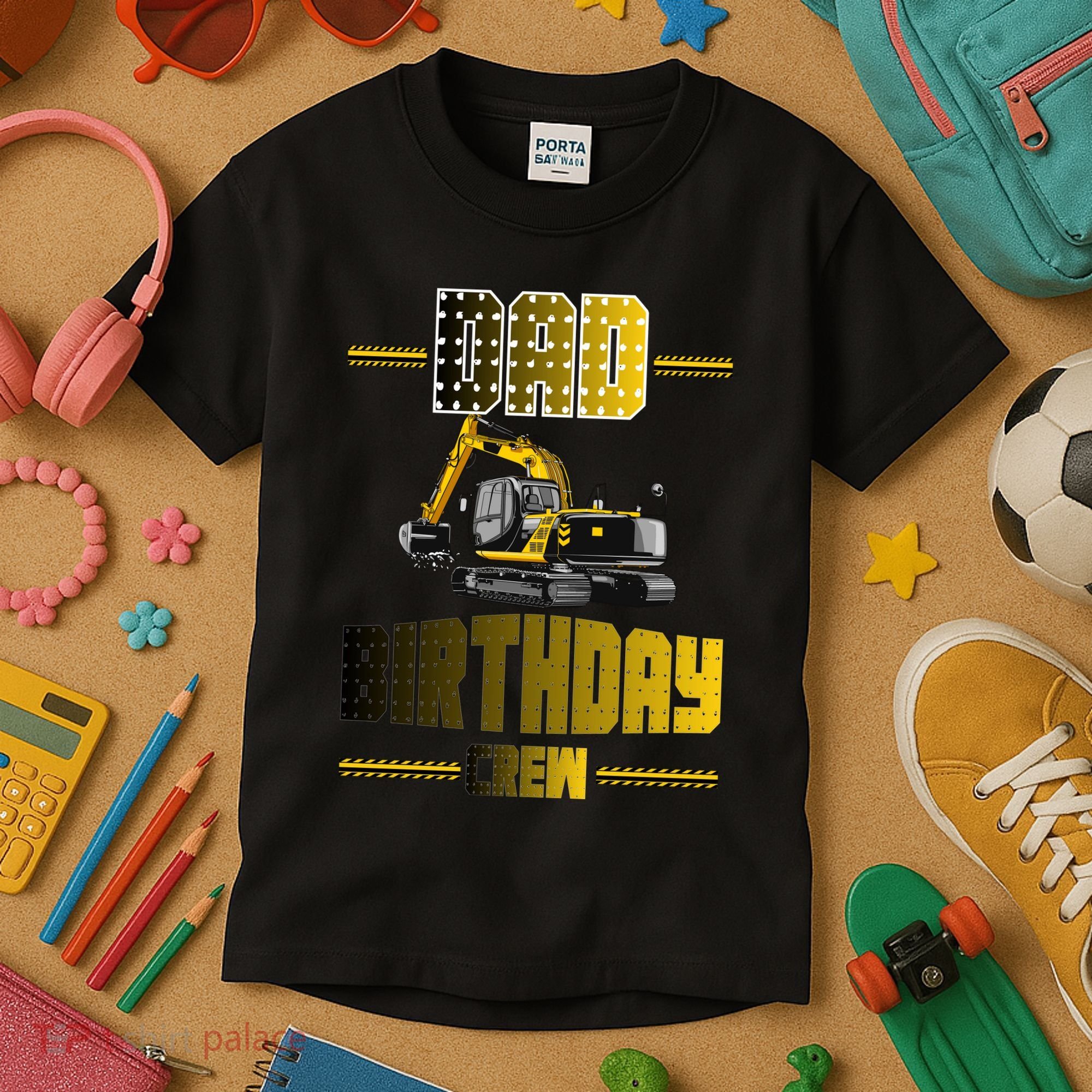 Dad Of The Birthday Crew Party Excavator Kids T-Shirt