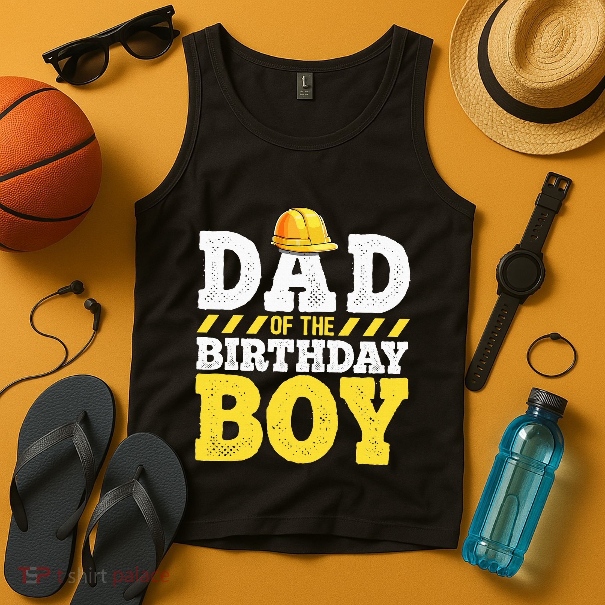 Dad of the Birthday Construction Birthday Party Hat Tank Top