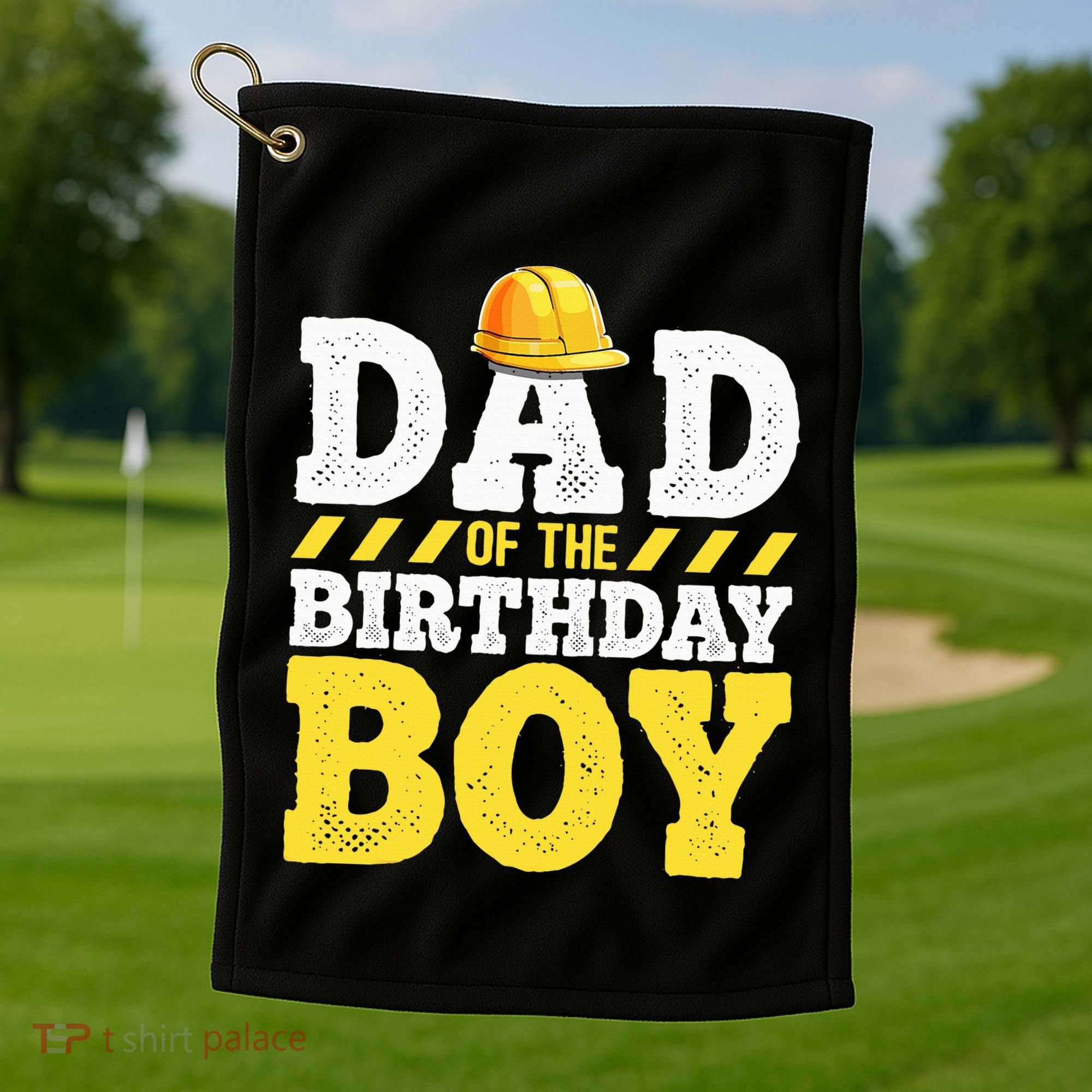 Dad of the Birthday Construction Birthday Party Hat Golf Towel