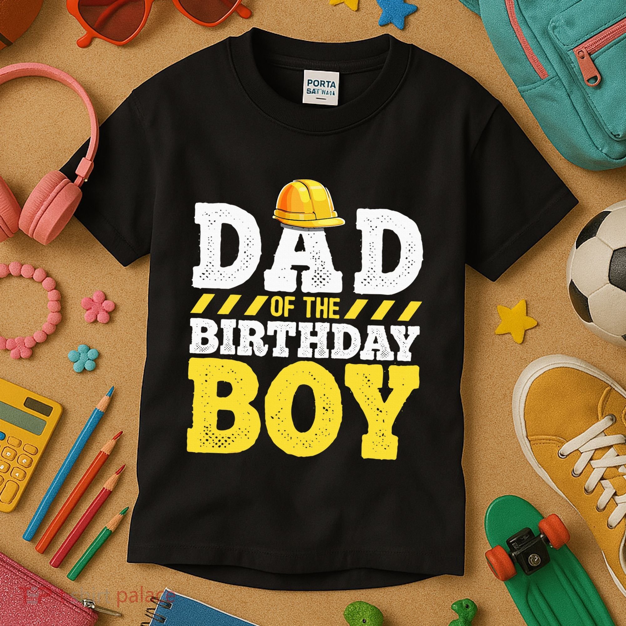 Dad of the Birthday Construction Birthday Party Hat Kids T-Shirt