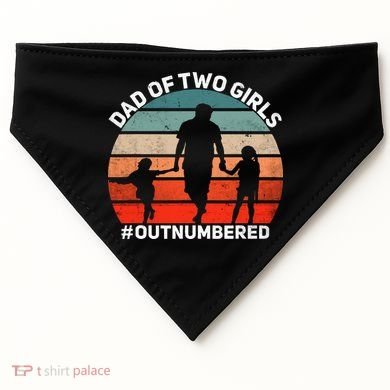 Dad Of Two Outnumbered Retro 2 Daughters Fathers Day USA-Made Doggie Bandana