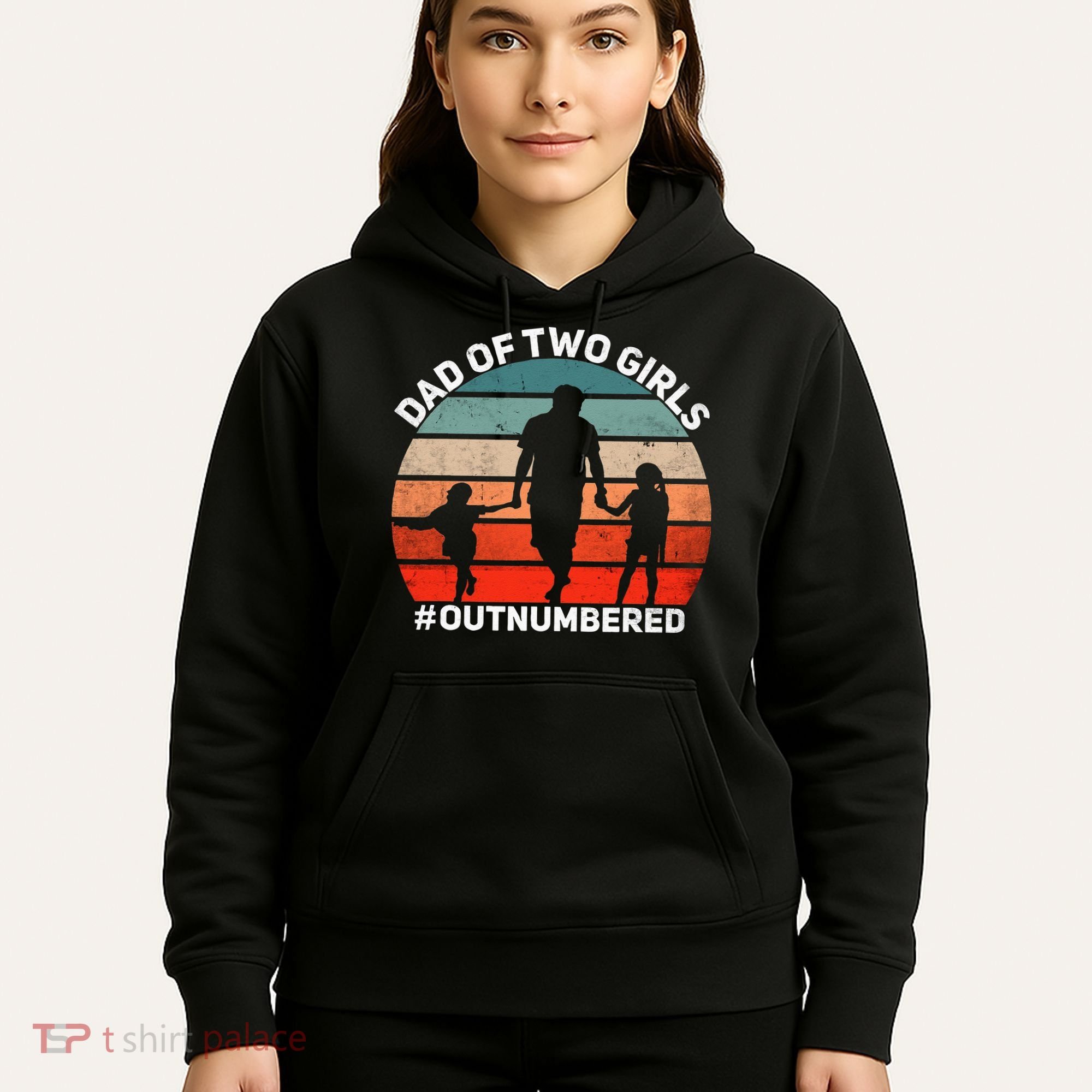 Dad Of Two Outnumbered Retro 2 Daughters Fathers Day Hoodie
