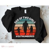 Dad Of Two Outnumbered Retro 2 Daughters Fathers Day Sweatshirt thumb 2