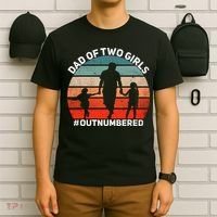 Dad Of Two Outnumbered Retro 2 Daughters Fathers Day T-Shirt thumb 6