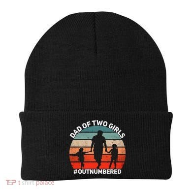 Dad Of Two Outnumbered Retro 2 Daughters Fathers Day Beanie