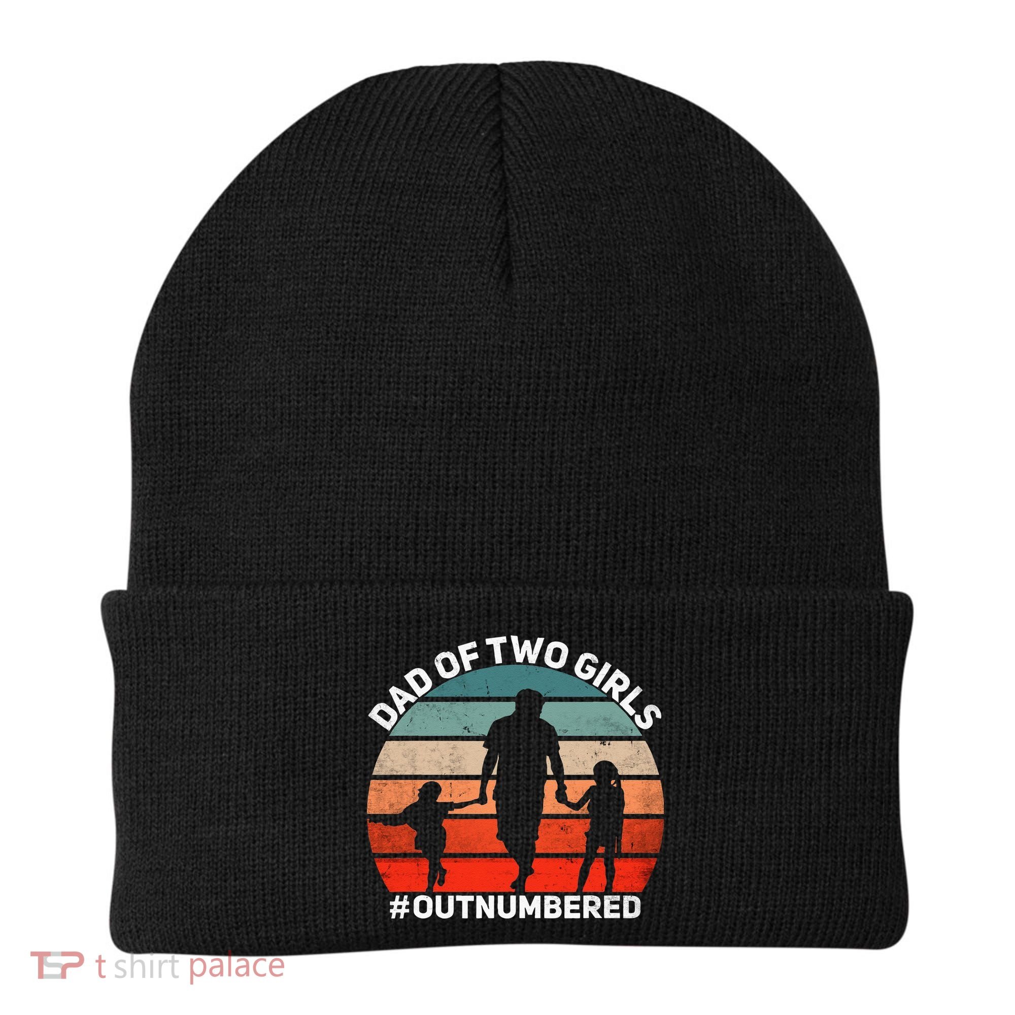 Dad Of Two Outnumbered Retro 2 Daughters Fathers Day Beanie