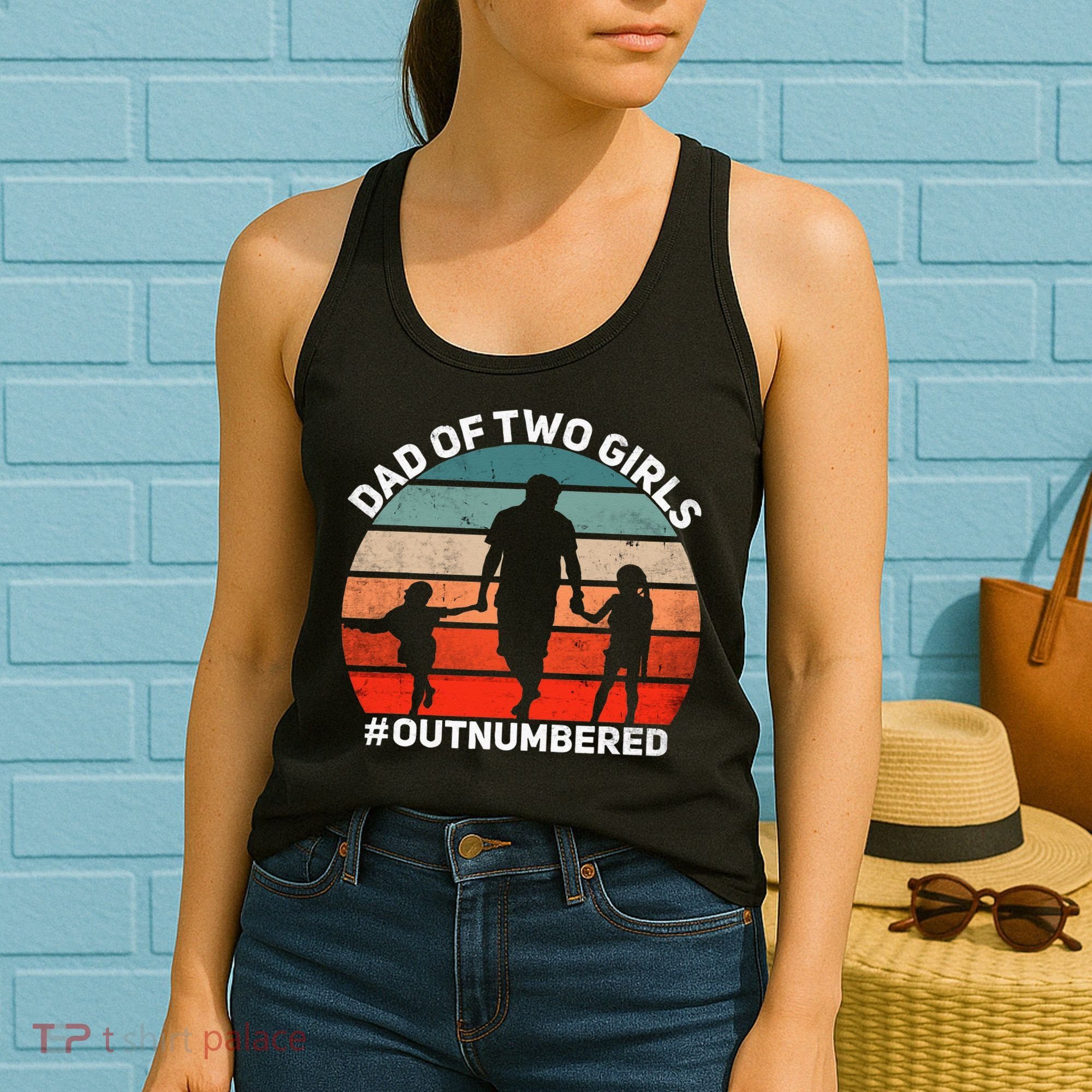 Dad Of Two Outnumbered Retro 2 Daughters Fathers Day Women's Tank Top