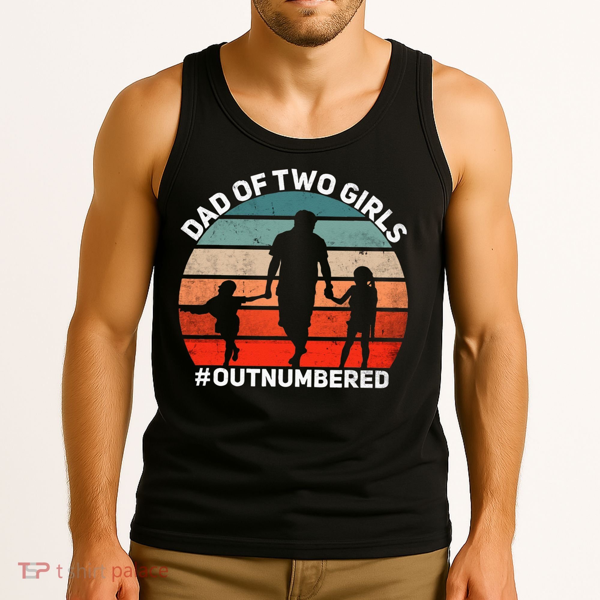 Dad Of Two Outnumbered Retro 2 Daughters Fathers Day Tank Top