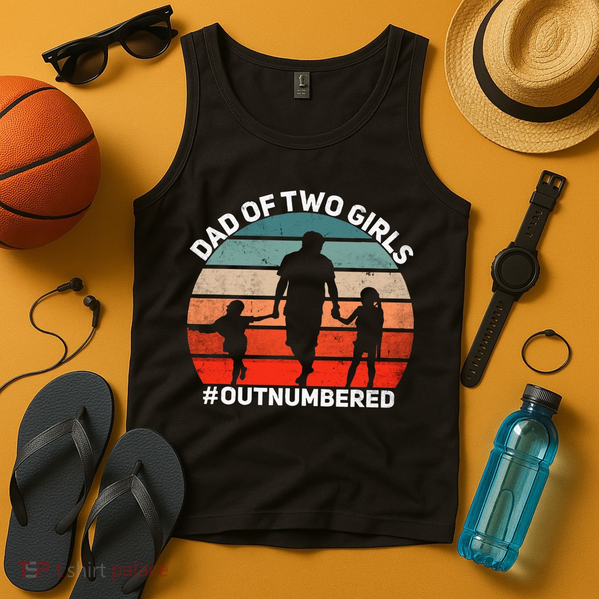 Dad Of Two Outnumbered Retro 2 Daughters Fathers Day Tank Top