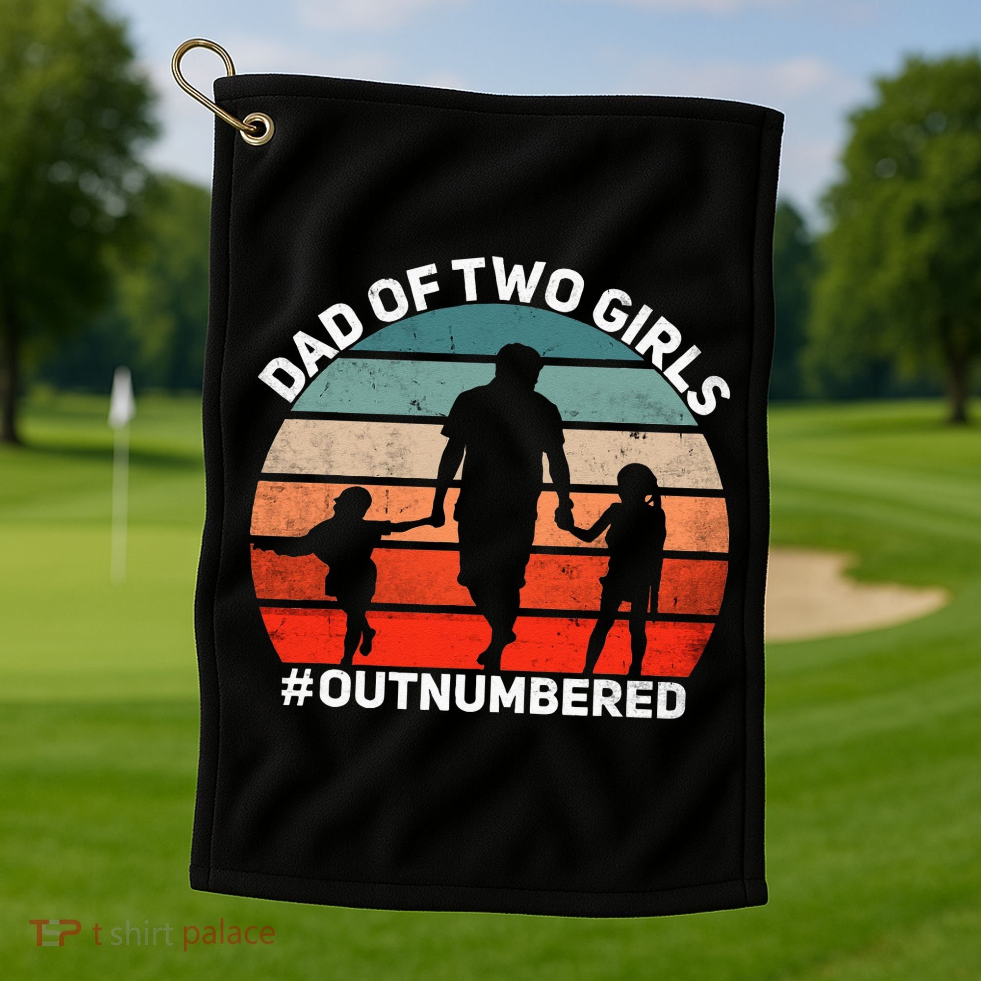 Dad Of Two Outnumbered Retro 2 Daughters Fathers Day Golf Towel