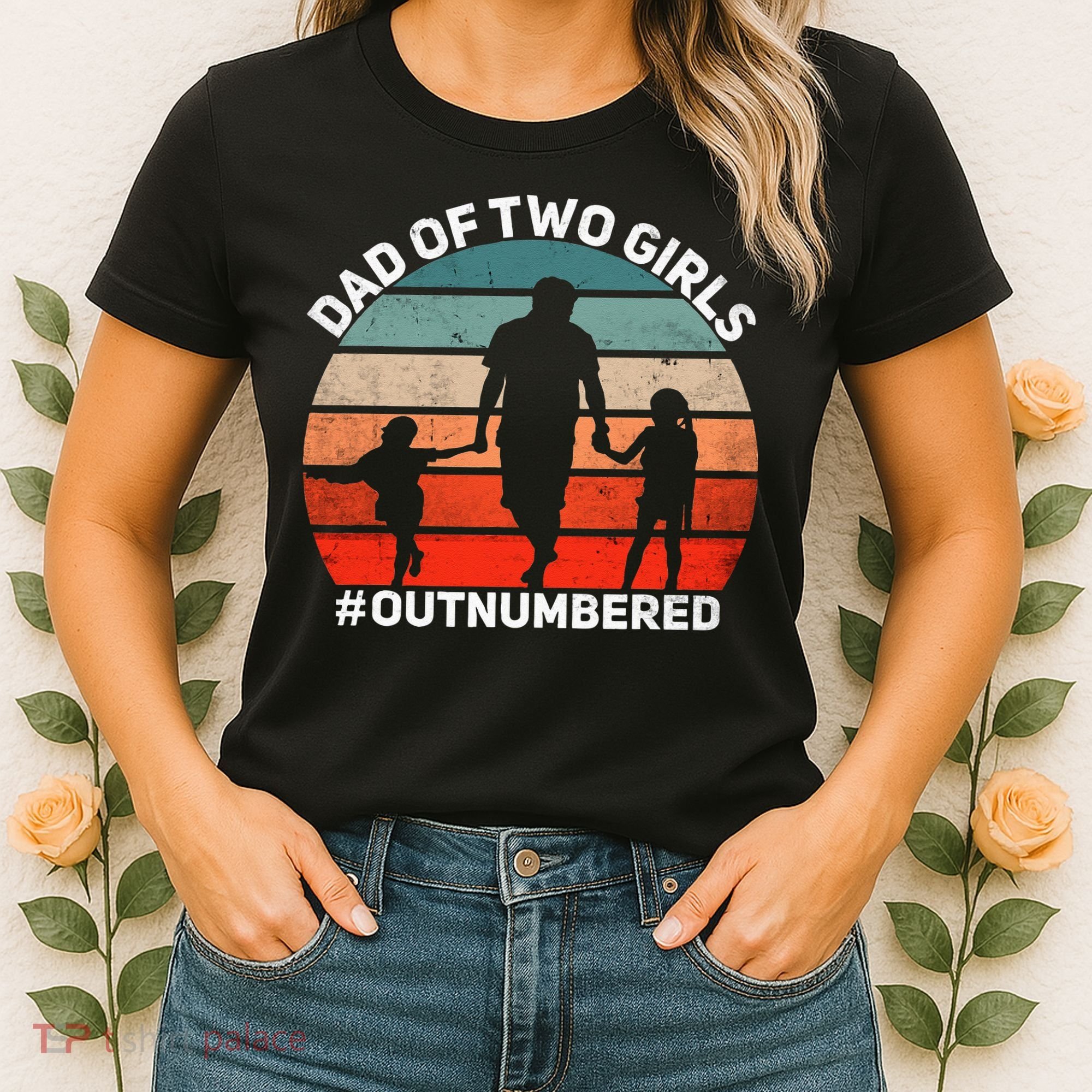 Dad Of Two Outnumbered Retro 2 Daughters Fathers Day Women's T-Shirt