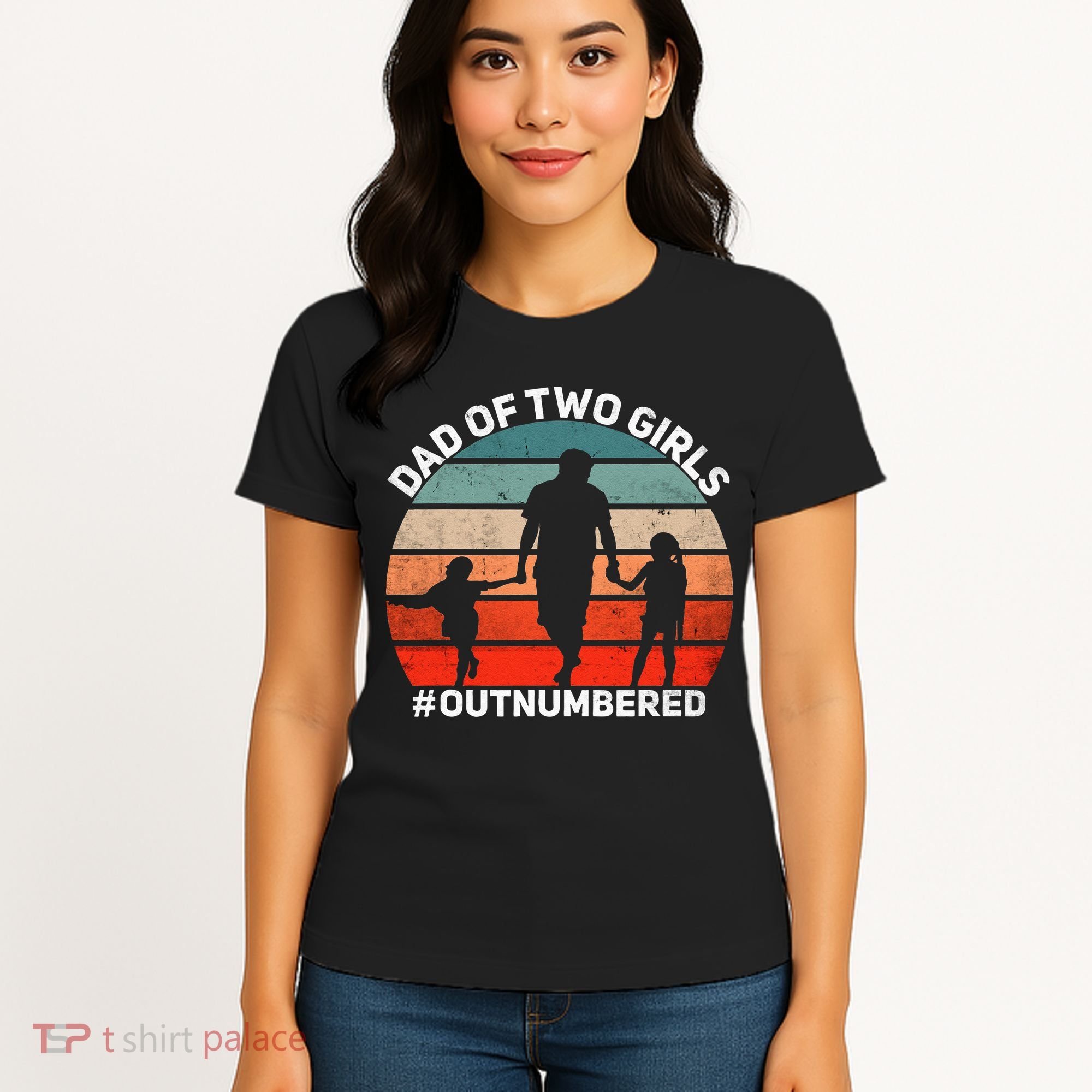 Dad Of Two Outnumbered Retro 2 Daughters Fathers Day Women's T-Shirt