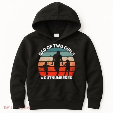 Dad Of Two Outnumbered Retro 2 Daughters Fathers Day Kids Hoodie