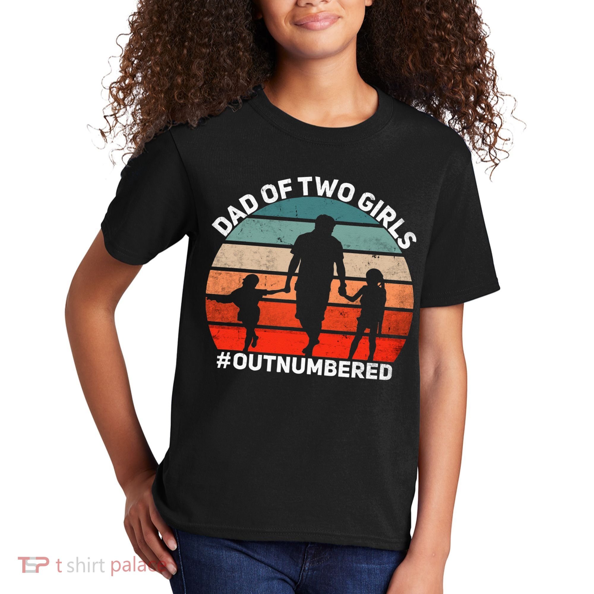 Dad Of Two Outnumbered Retro 2 Daughters Fathers Day Kids T-Shirt