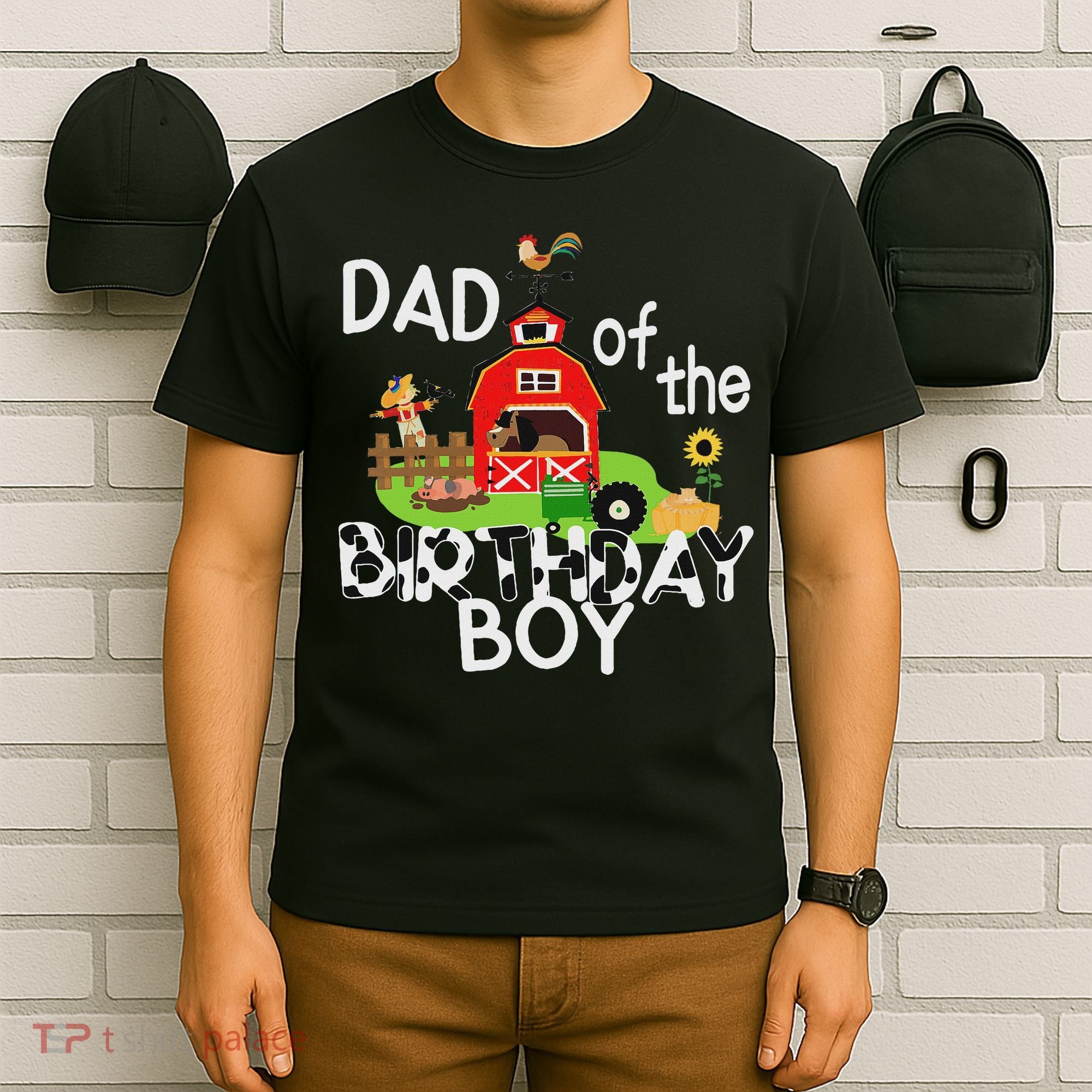 Dad Of The Birthday Boy Barnyard Farm Animals Tractor Party T-Shirt