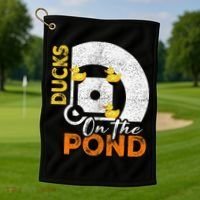 Ducks On The Pond Baseball Field Softball Saying Golf Towel thumb 1