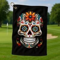 Day Of The Dead Inspired Sugar Skull Golf Towel thumb 1