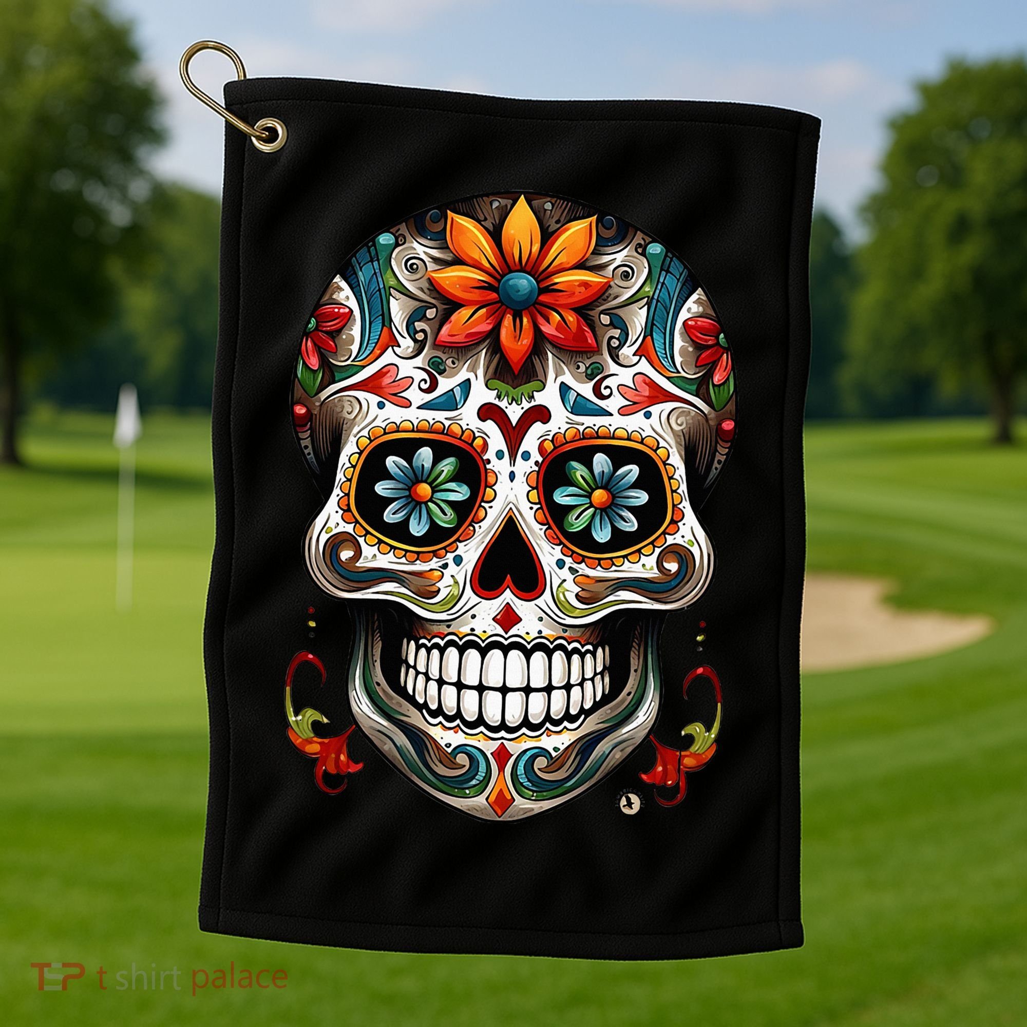 Day Of The Dead Inspired Sugar Skull Golf Towel