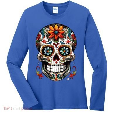 Day Of The Dead Inspired Sugar Skull Women's Long Sleeve Shirt