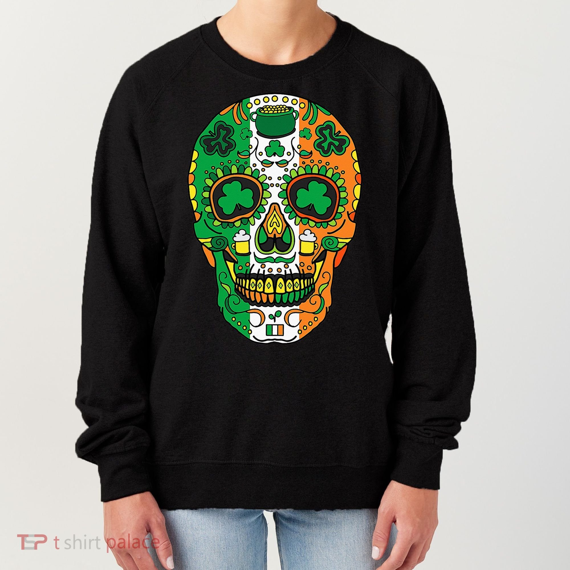 Day Of The Dead Irish Sugar Skull St Patricks Day Women's Sweatshirt