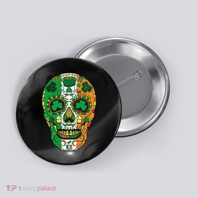Day Of The Dead Irish Sugar Skull St Patricks Day Button