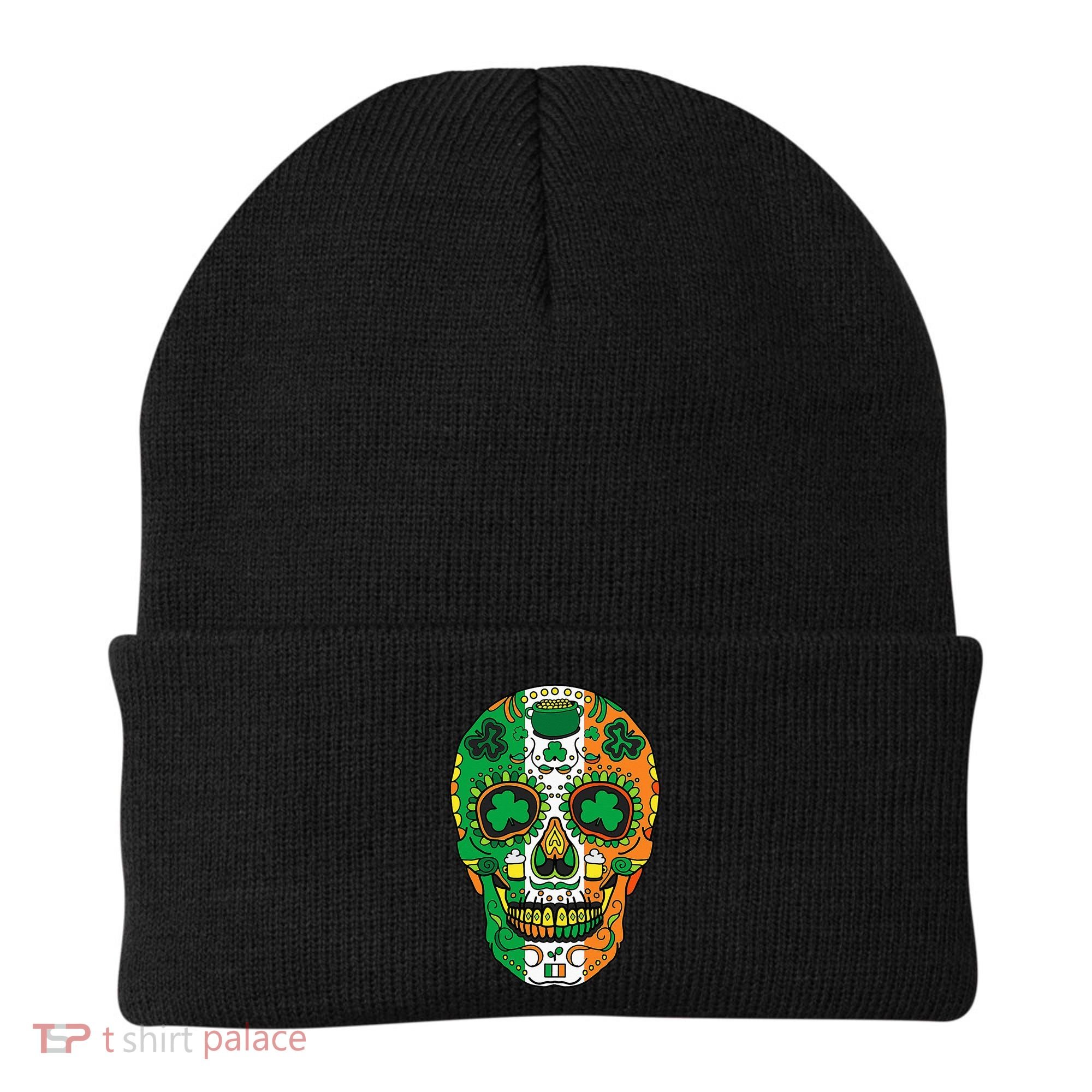 Day Of The Dead Irish Sugar Skull St Patricks Day Beanie
