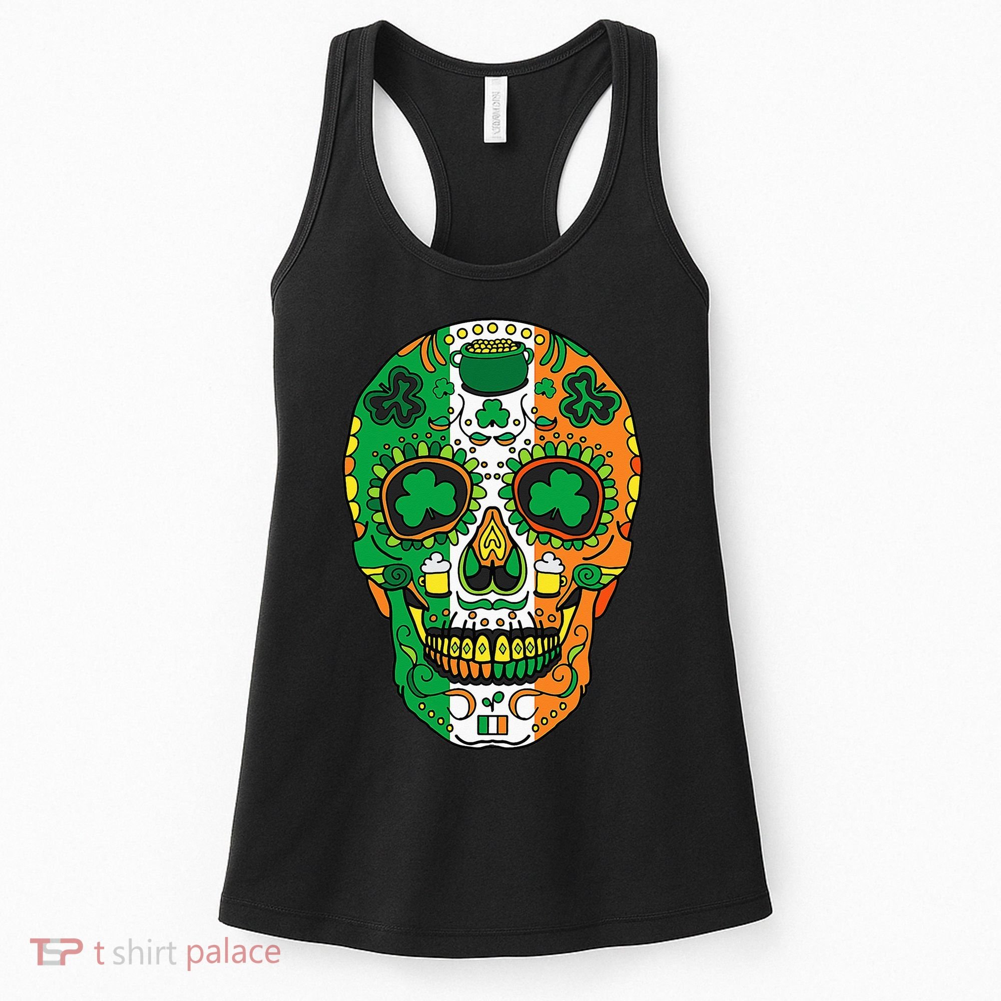Day Of The Dead Irish Sugar Skull St Patricks Day Women's Tank Top