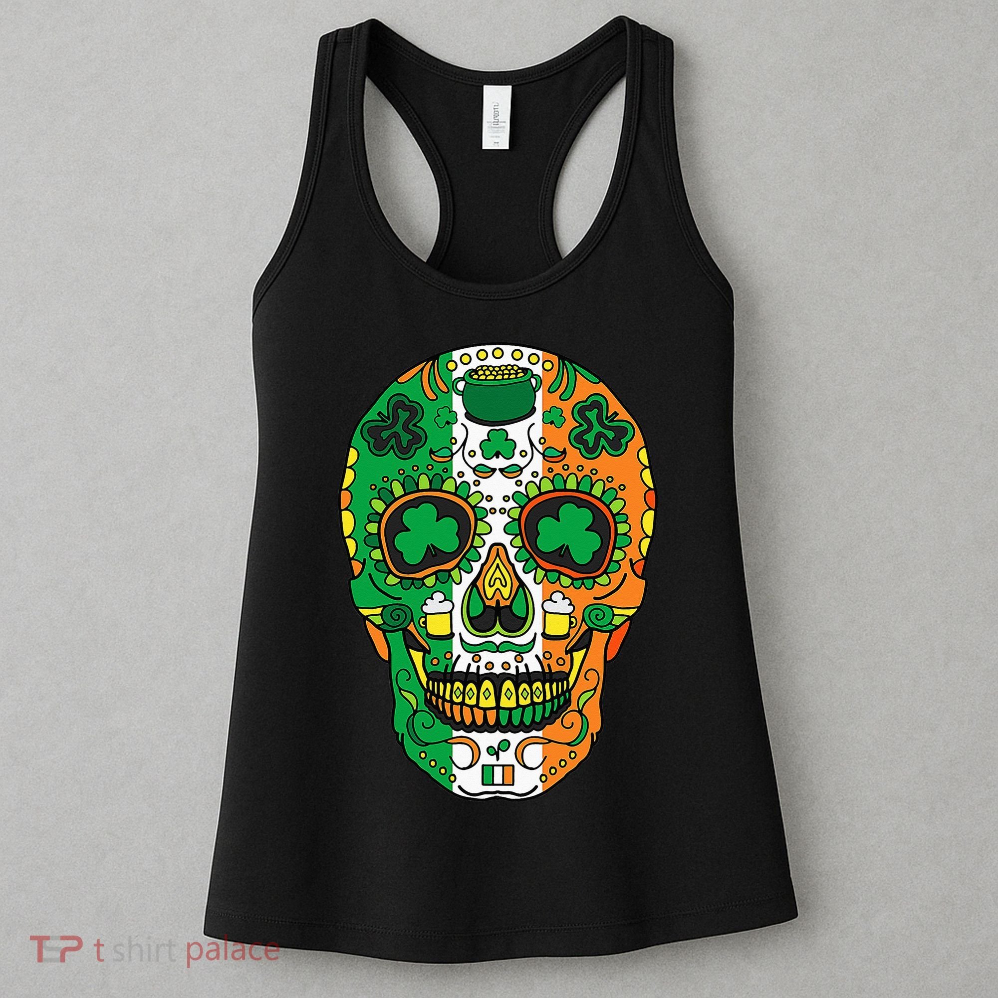 Day Of The Dead Irish Sugar Skull St Patricks Day Women's Tank Top