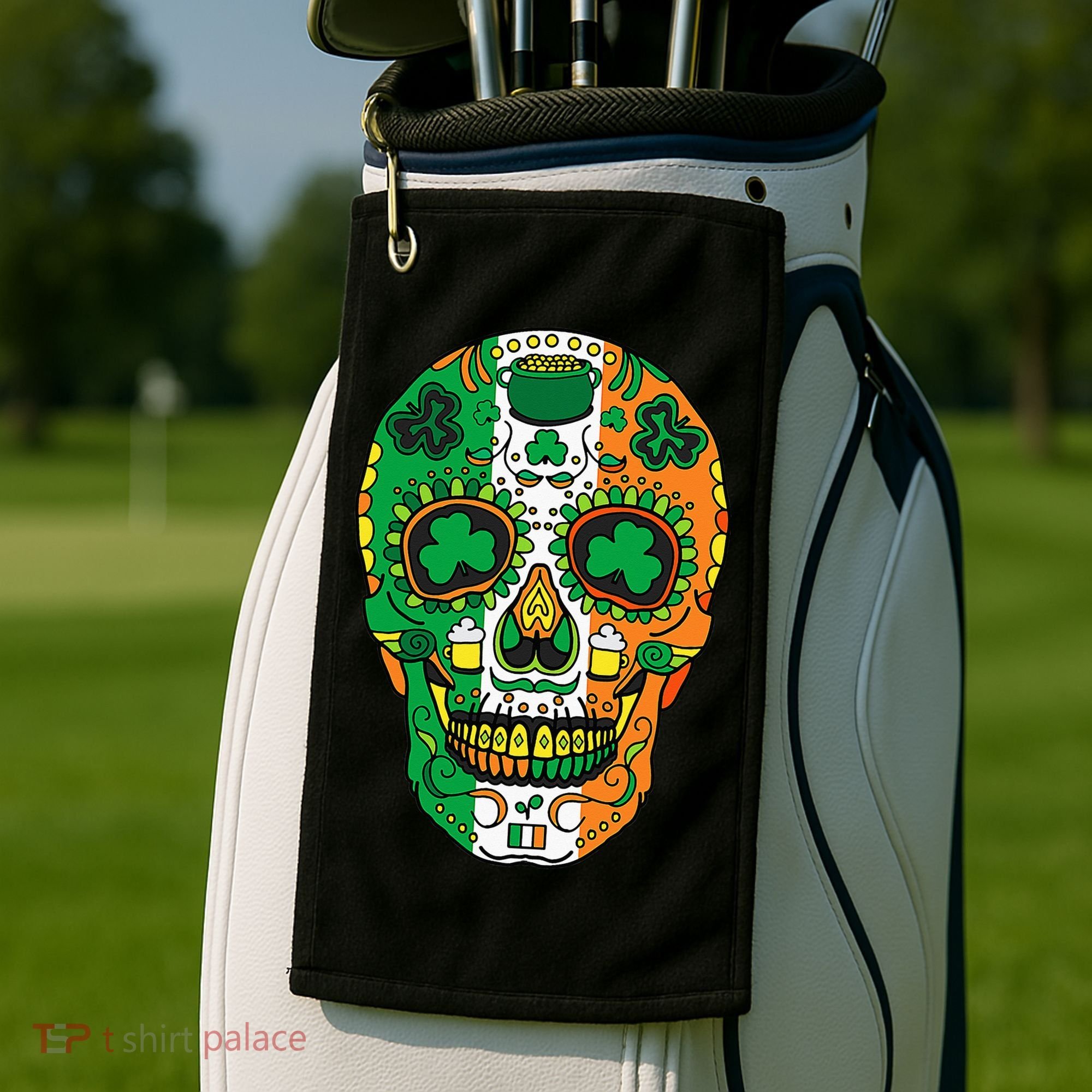 Day Of The Dead Irish Sugar Skull St Patricks Day Golf Towel