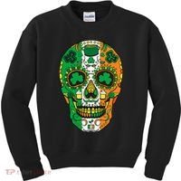 Day Of The Dead Irish Sugar Skull St Patricks Day Kids Sweatshirt thumb 0