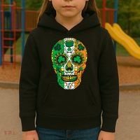 Day Of The Dead Irish Sugar Skull St Patricks Day Kids Hoodie thumb 3