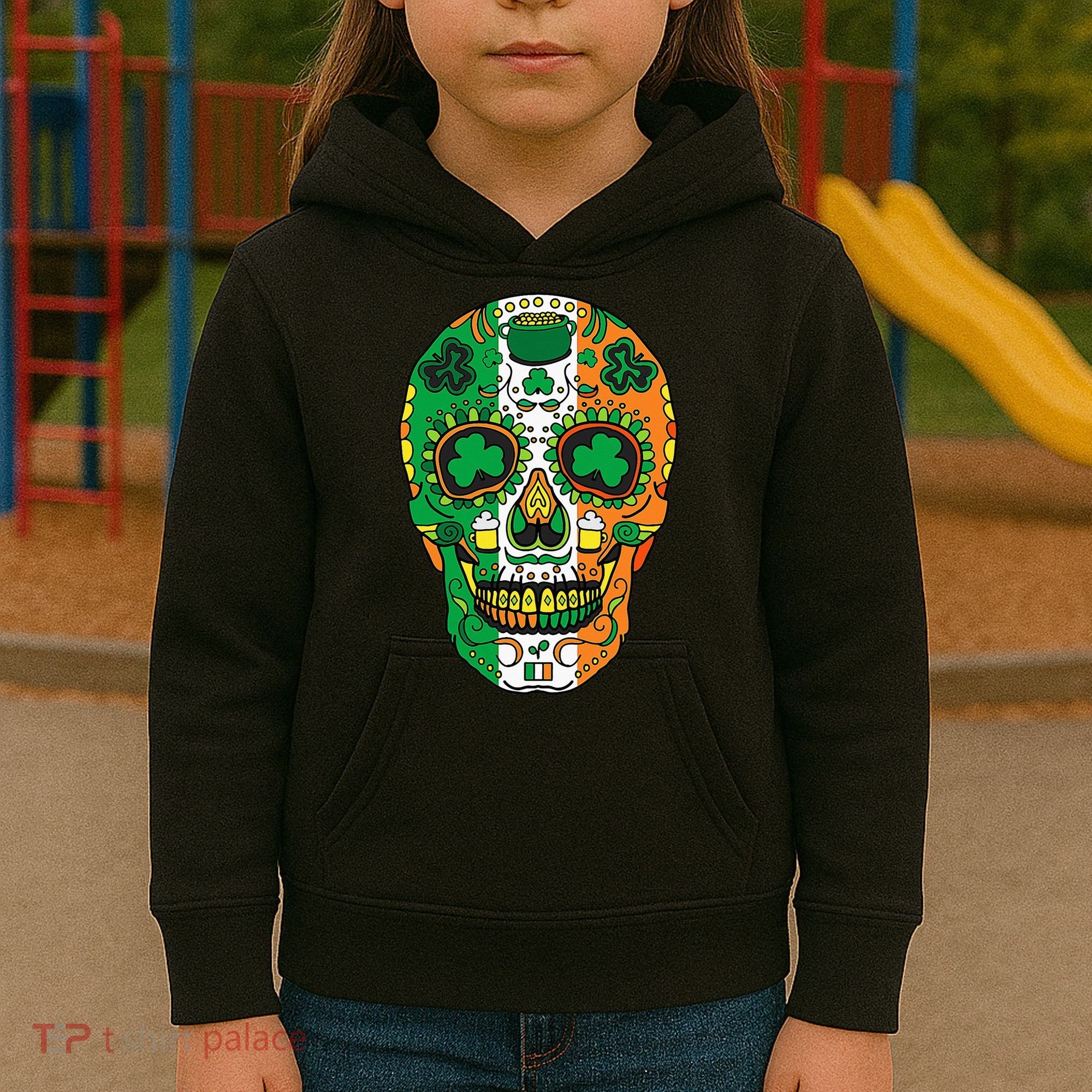 Day Of The Dead Irish Sugar Skull St Patricks Day Kids Hoodie