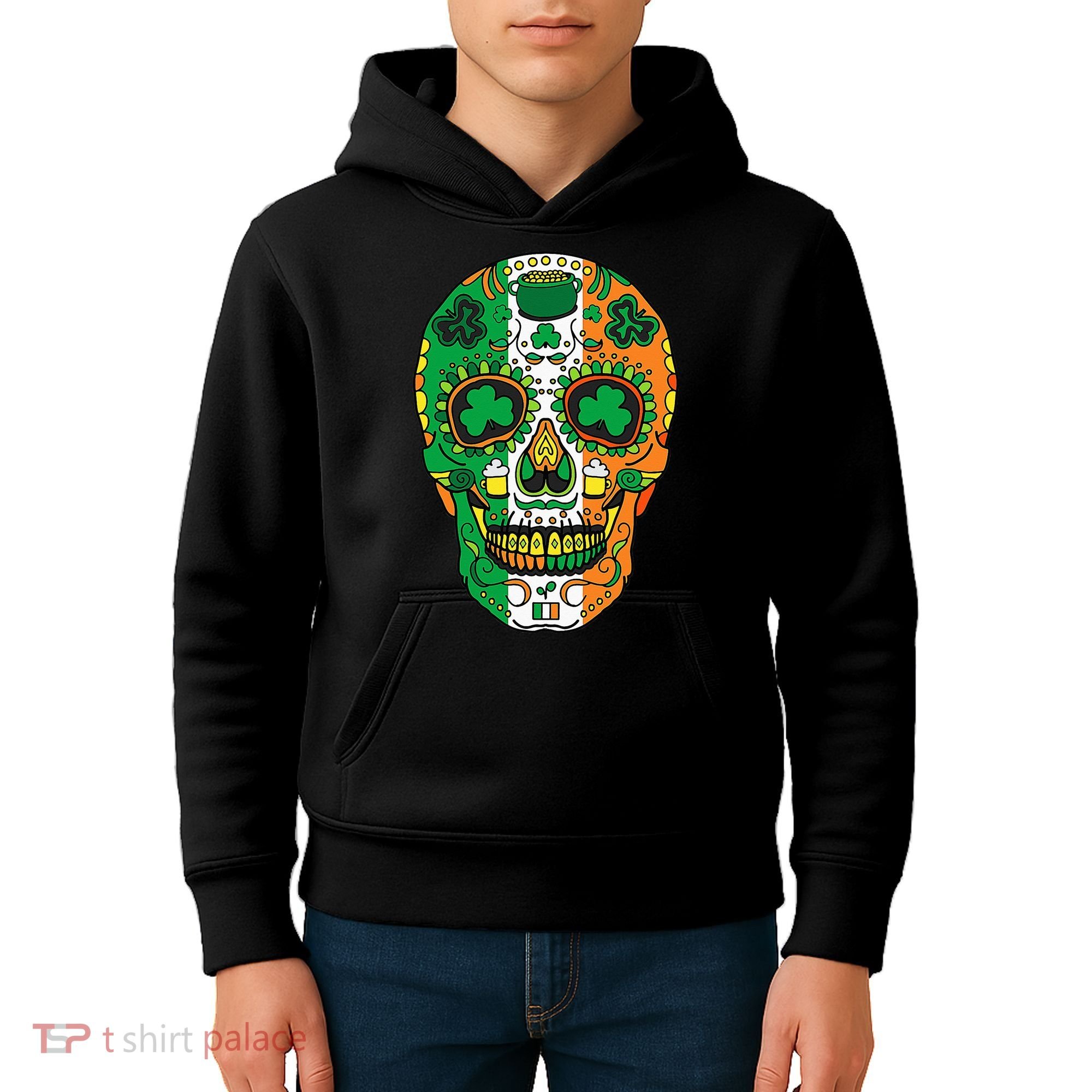 Day Of The Dead Irish Sugar Skull St Patricks Day Kids Hoodie