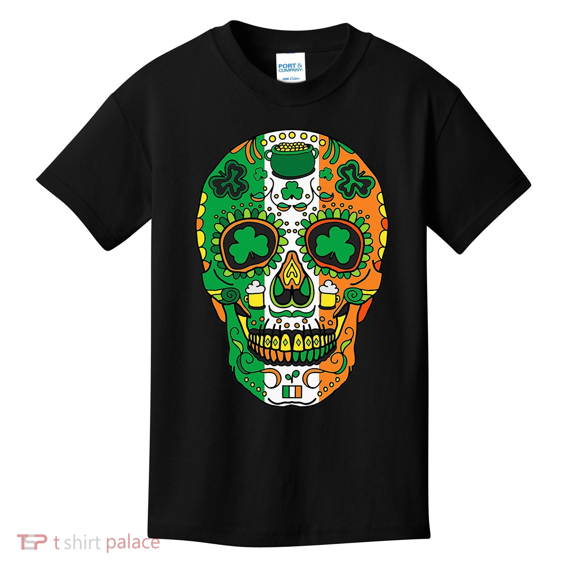Day Of The Dead Irish Sugar Skull St Patricks Day Kids T-Shirt