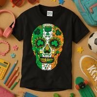 Day Of The Dead Irish Sugar Skull St Patricks Day Kids T-Shirt thumb 3